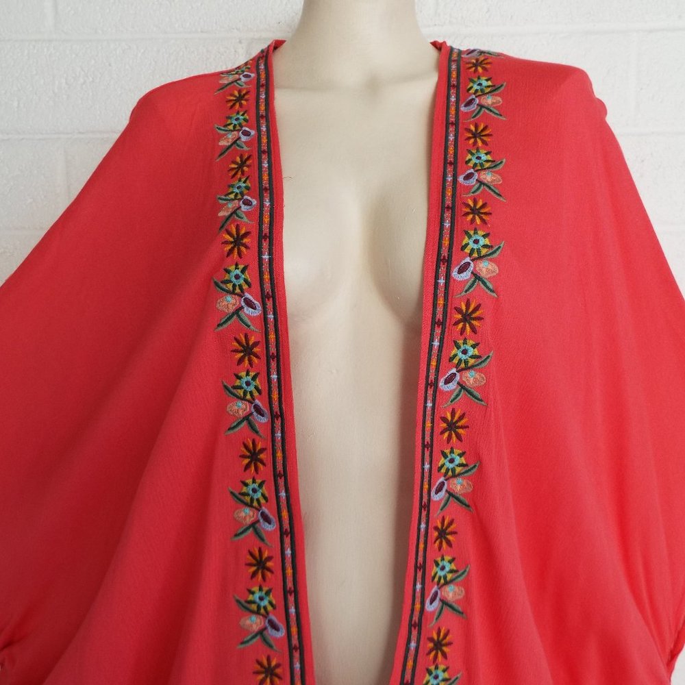 BLUHEAVEN by Umgee S/M M/L coral kimono sleeve jacket cape beach cover-up - Picture 5 of 7